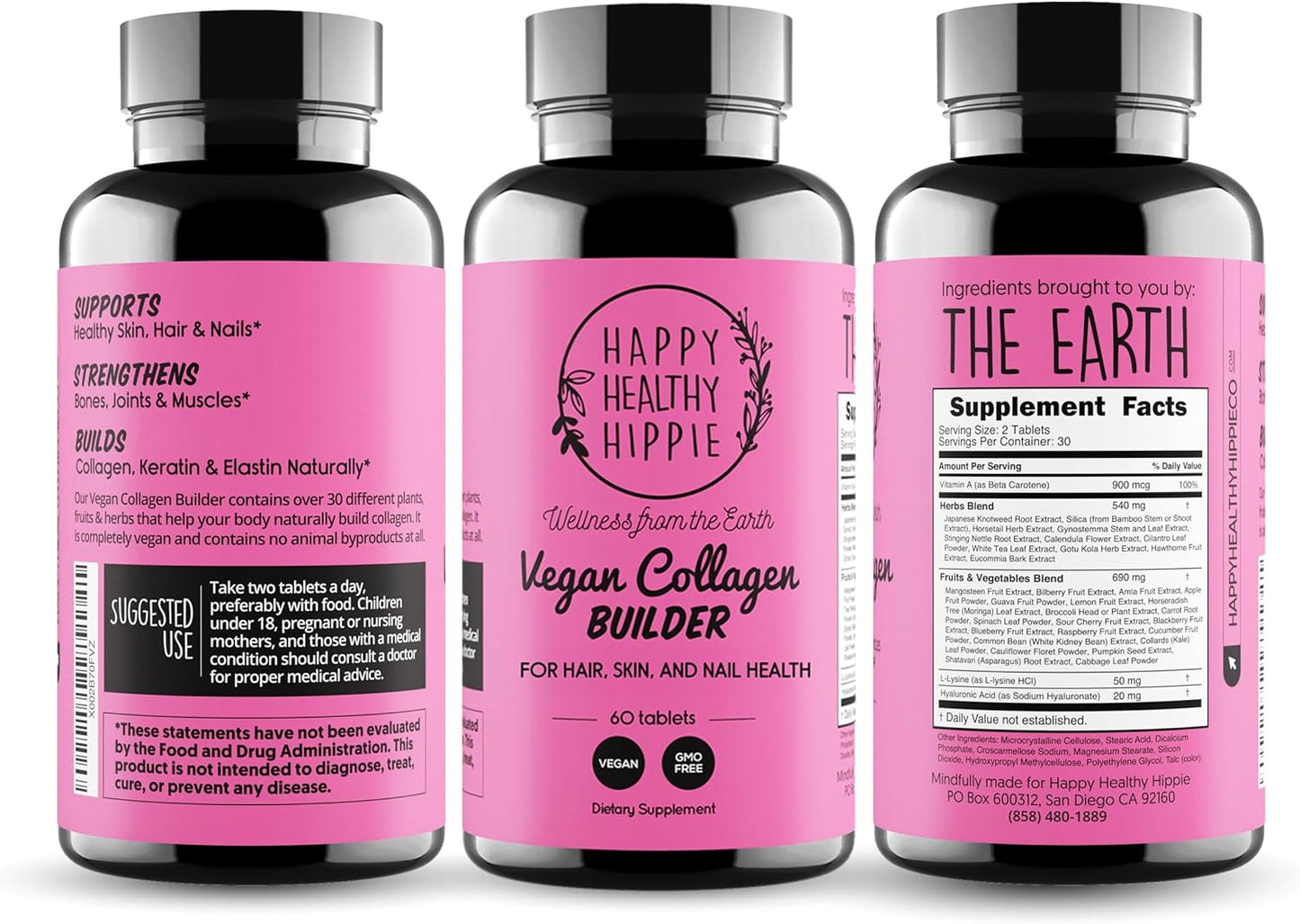 Youthful Glow Vegan Collagen Builder with Hyaluronic Acid - Hair Skin and Nails Vitamins for Radiant Skin | Keratin and Elastin Booster | Bone, Cartilage, Tendon Support | Vitamin A, L-Lysine | Vegetarian | Non-GMO, 60 Ct