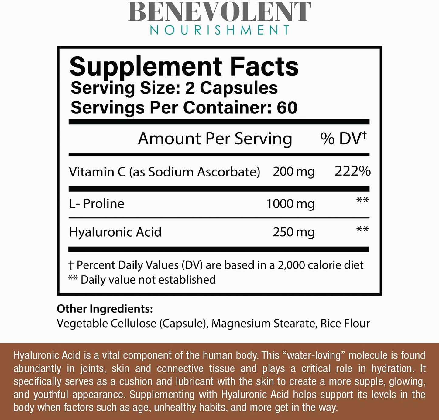 Youthful Skin & Joint Health Hyaluronic Acid Capsules with Vitamin C - 120 Capsules