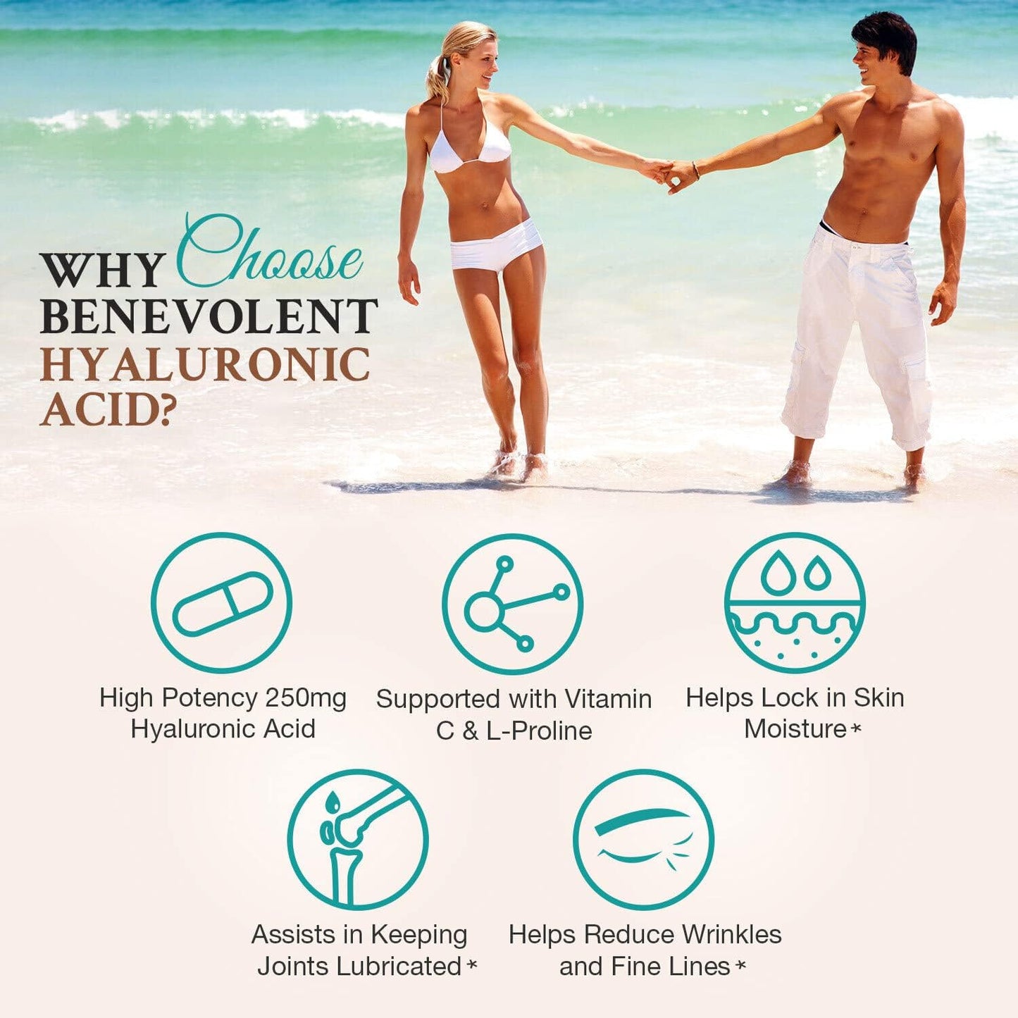 Youthful Skin & Joint Health Hyaluronic Acid Capsules with Vitamin C - 120 Capsules