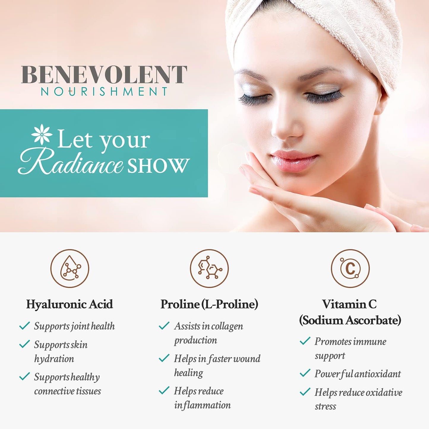 Youthful Skin & Joint Health Hyaluronic Acid Capsules with Vitamin C - 120 Capsules