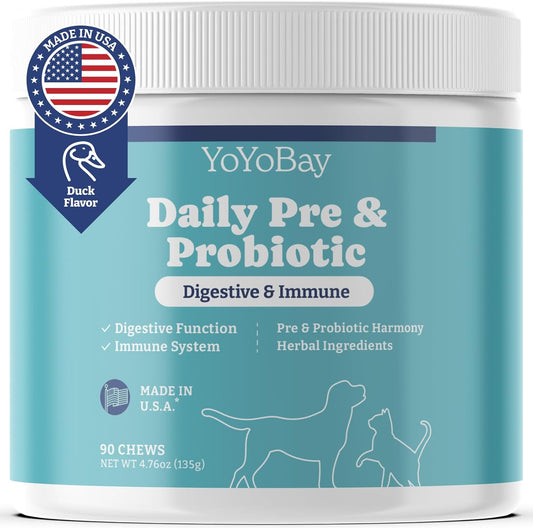 YoYoBay Duck Flavored Probiotics for Dogs, 90 Count - Supports Gut Health, Digestion, Immune System, and Skin & Coat Health