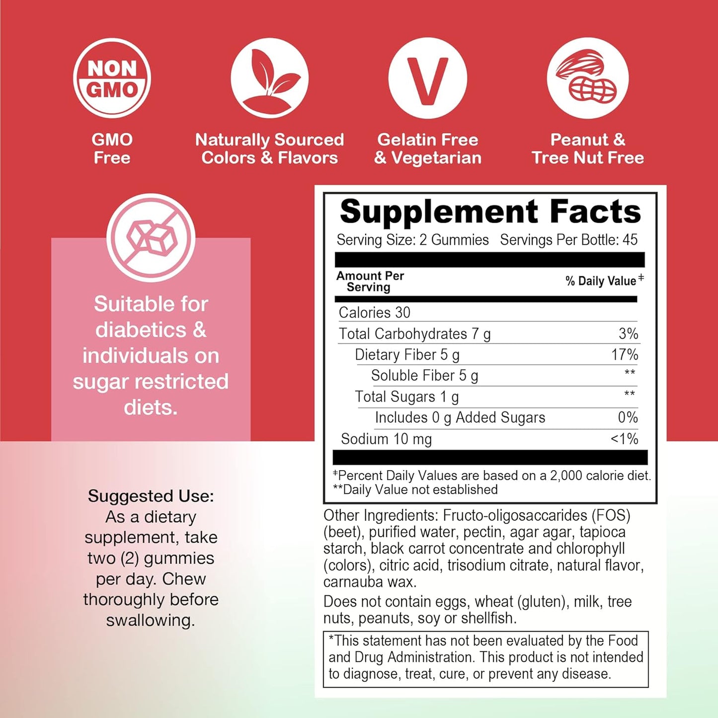 YUM-V'S Prebiotic Fiber Gummies - 5g Digestive Aid Supplement - Keto Friendly for Adults & Kids - No Sugar Added - 90 Count