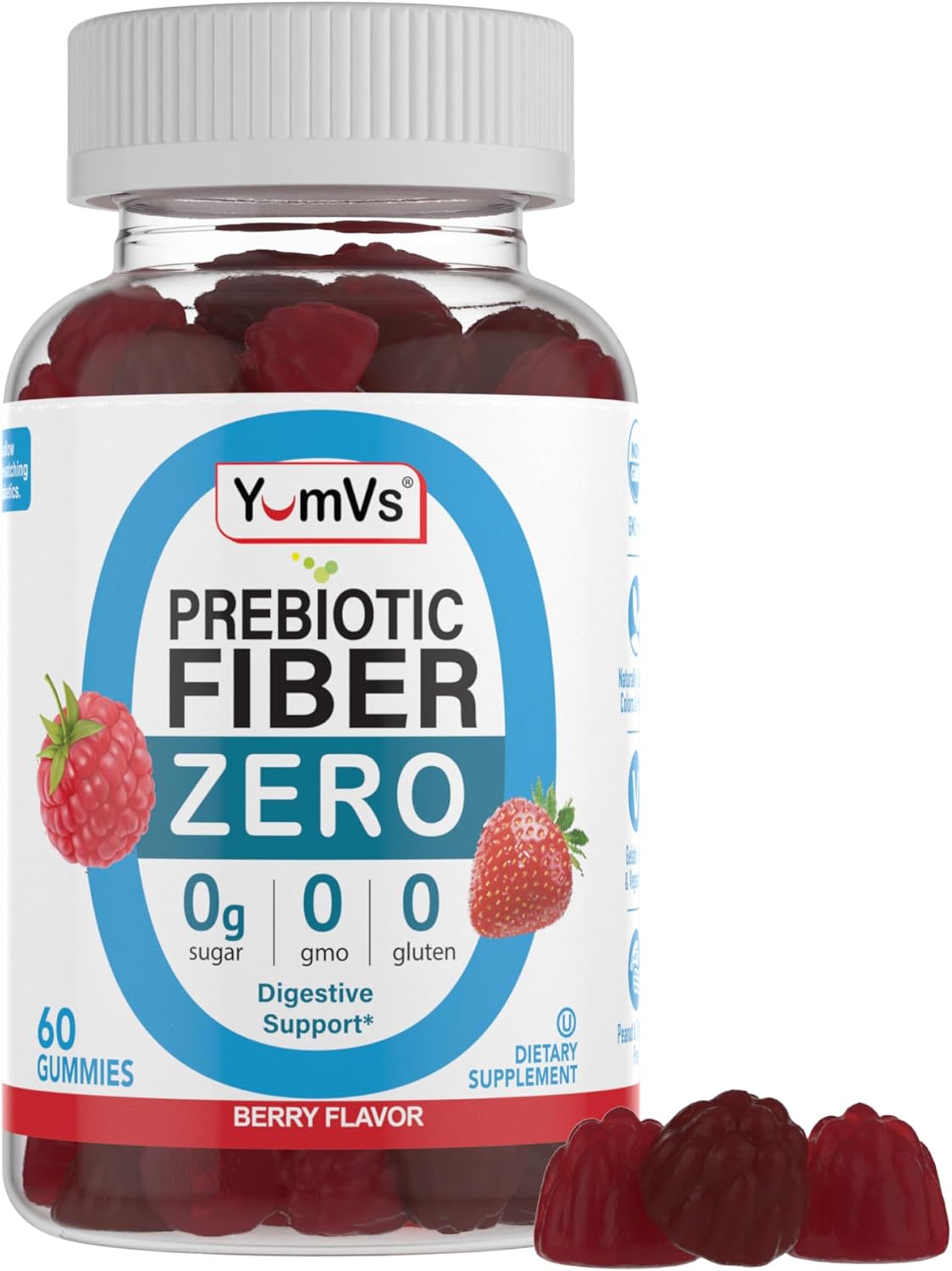 YUM-V'S Prebiotic Fiber Gummies - Keto Friendly Sugar Free Supplement with 4g Fiber, Natural Berry Flavor Chewables for Digestive Support - 60 Count