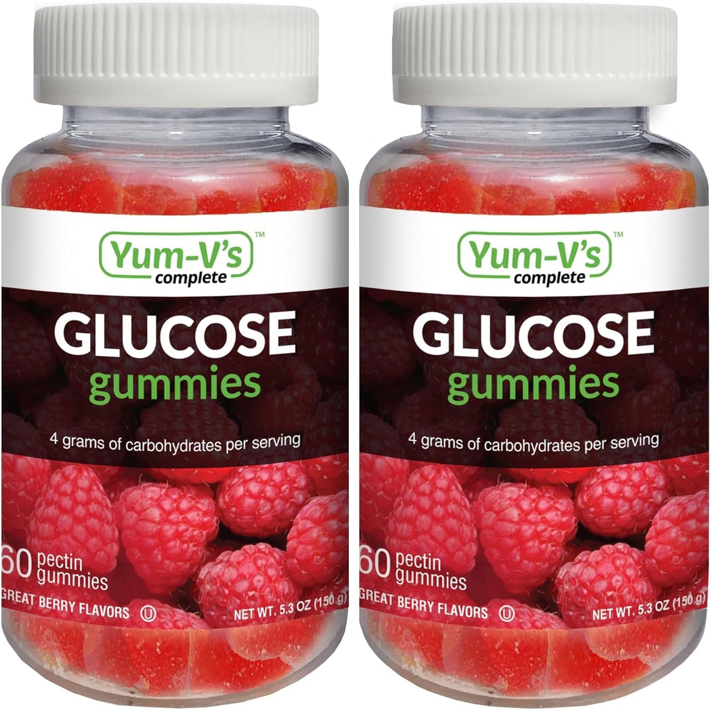 YUM-V'S YumVs Complete Glucose Gummies, Fruit Flavors, 60 Ct Pack of 2 - Chewable Nutritional Supplement for Men and Women, Gluten Free, Vegan, Kosher, Halal - Raspberry