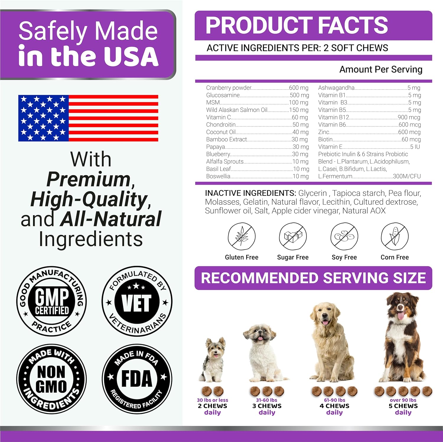 YUMA'S Dog Multivitamin Chewable with Glucosamine - 170 Treats - Senior & Puppy Vitamins - Hip & Joint Support - Immune Health, Skin, Heart, Digestion, Probiotics