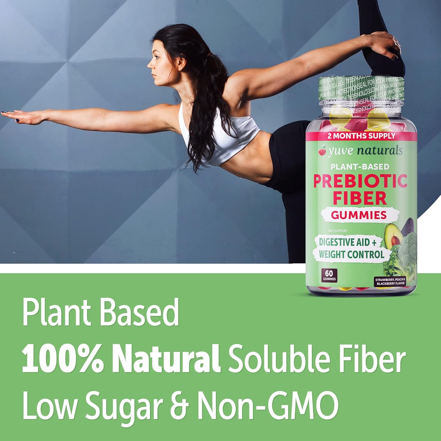 Yuve Fiber Gummies - 3g Soluble Fiber Supplement for Digestive Health - Vegan & Gluten-Free - Non-GMO - 120 Gummies