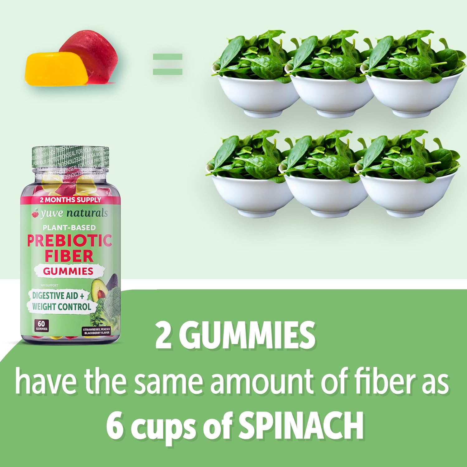 Yuve Fiber Gummies - 3g Soluble Fiber Supplement for Digestive Health - Vegan & Gluten-Free - Non-GMO - 120 Gummies