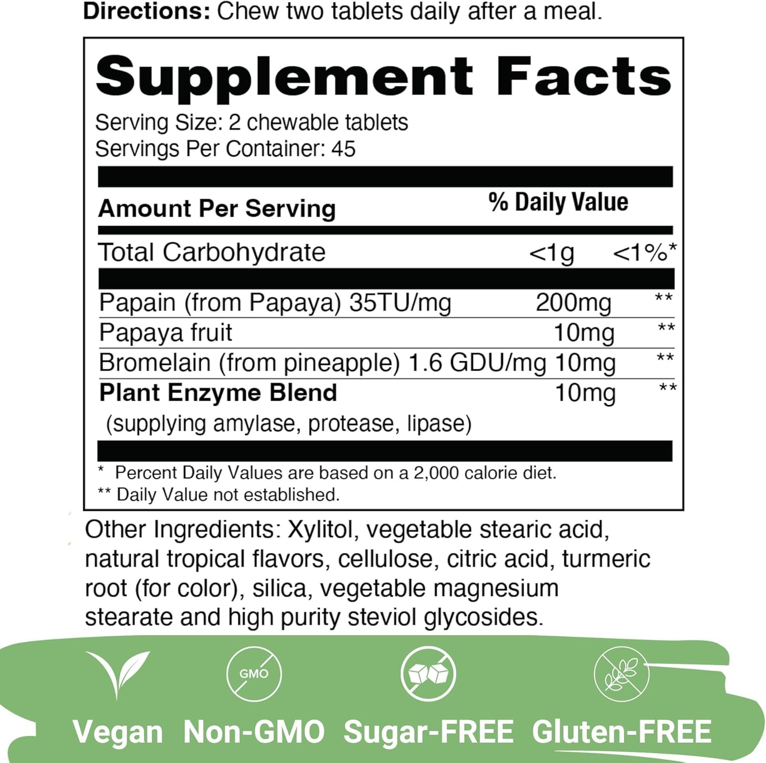 Yuve Papaya Digestive Enzymes Candy - Vegan, Non-GMO - Supports Digestion, Detox, Bloating & Gas Relief - Sugar-Free Chewables (2 Pack of 90ct)