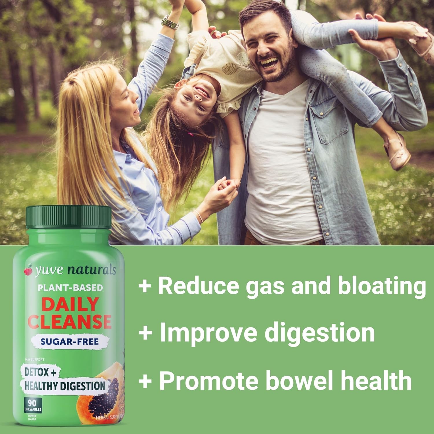 Yuve Papaya Digestive Enzymes Candy - Vegan, Non-GMO - Supports Digestion, Detox, Bloating & Gas Relief - Sugar-Free Chewables (2 Pack of 90ct)