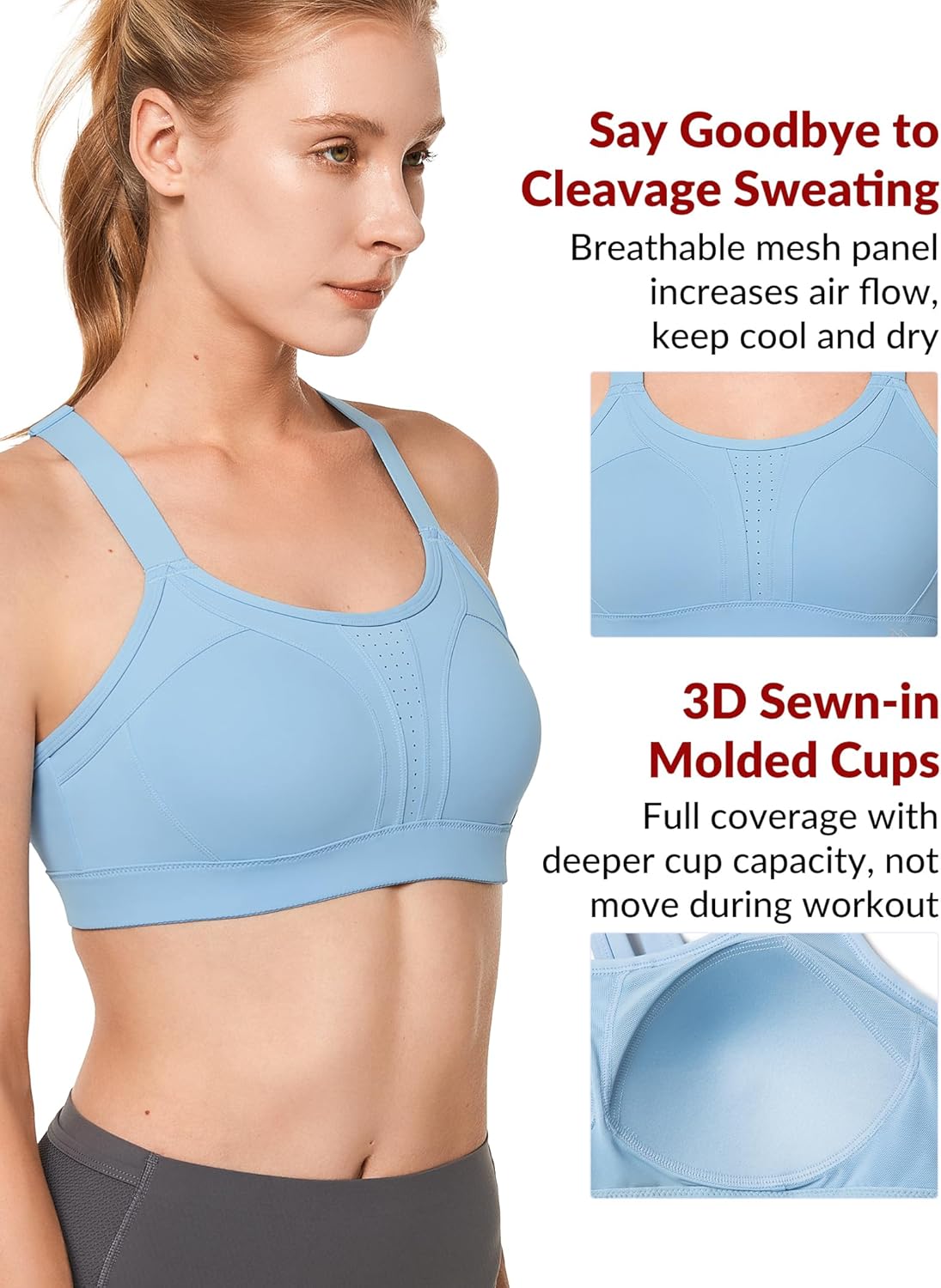 Yvette High Impact Sports Bra with Adjustable Criss Cross Back for Full Support and No Bounce - Ideal for Large Busts