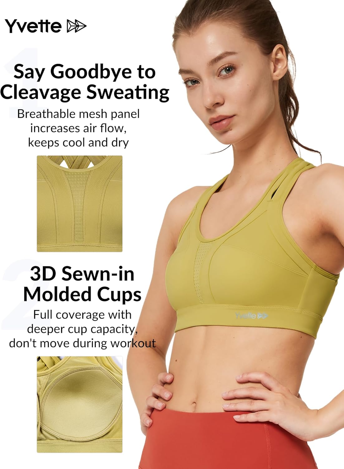 Yvette Women's High Impact Criss Cross Back Sports Bra for Plus Size Running
