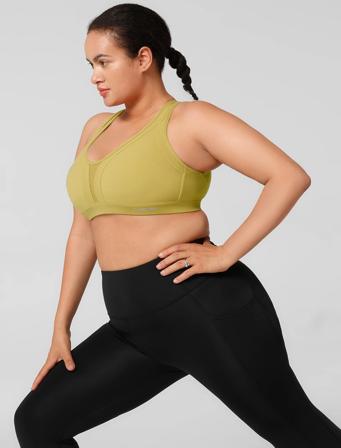 Yvette Women's High Impact Criss Cross Back Sports Bra for Plus Size Running