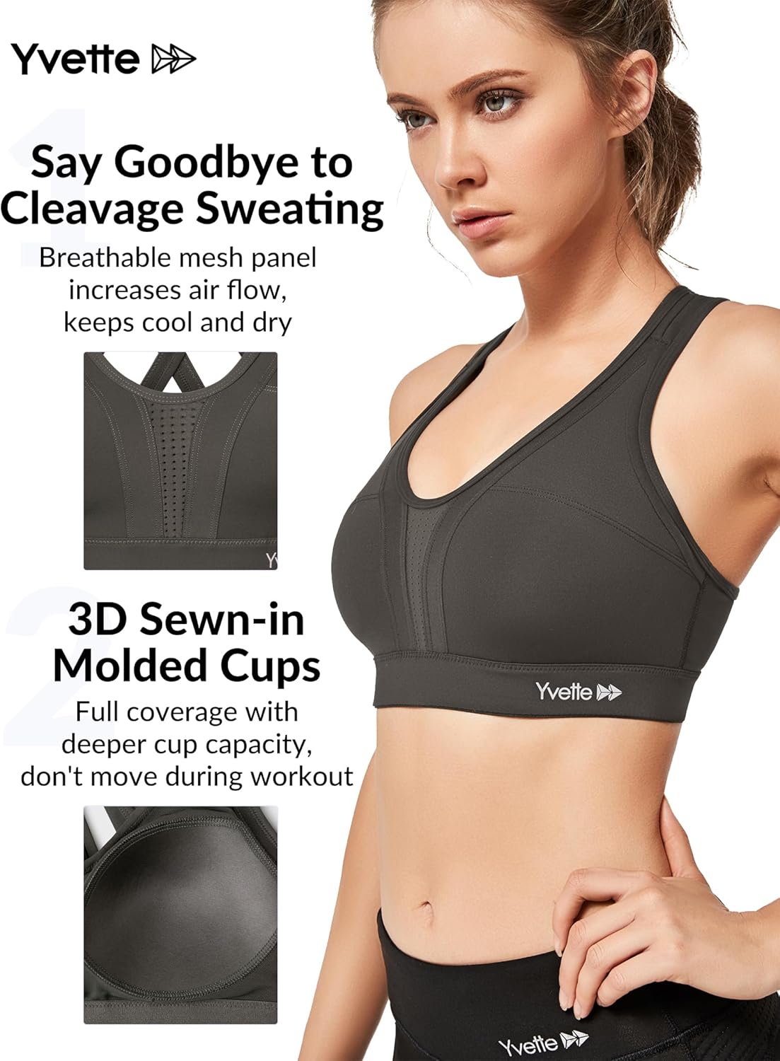 Yvette Women's Plus Size High Impact Sports Bra with Criss Cross Back for Sexy Running
