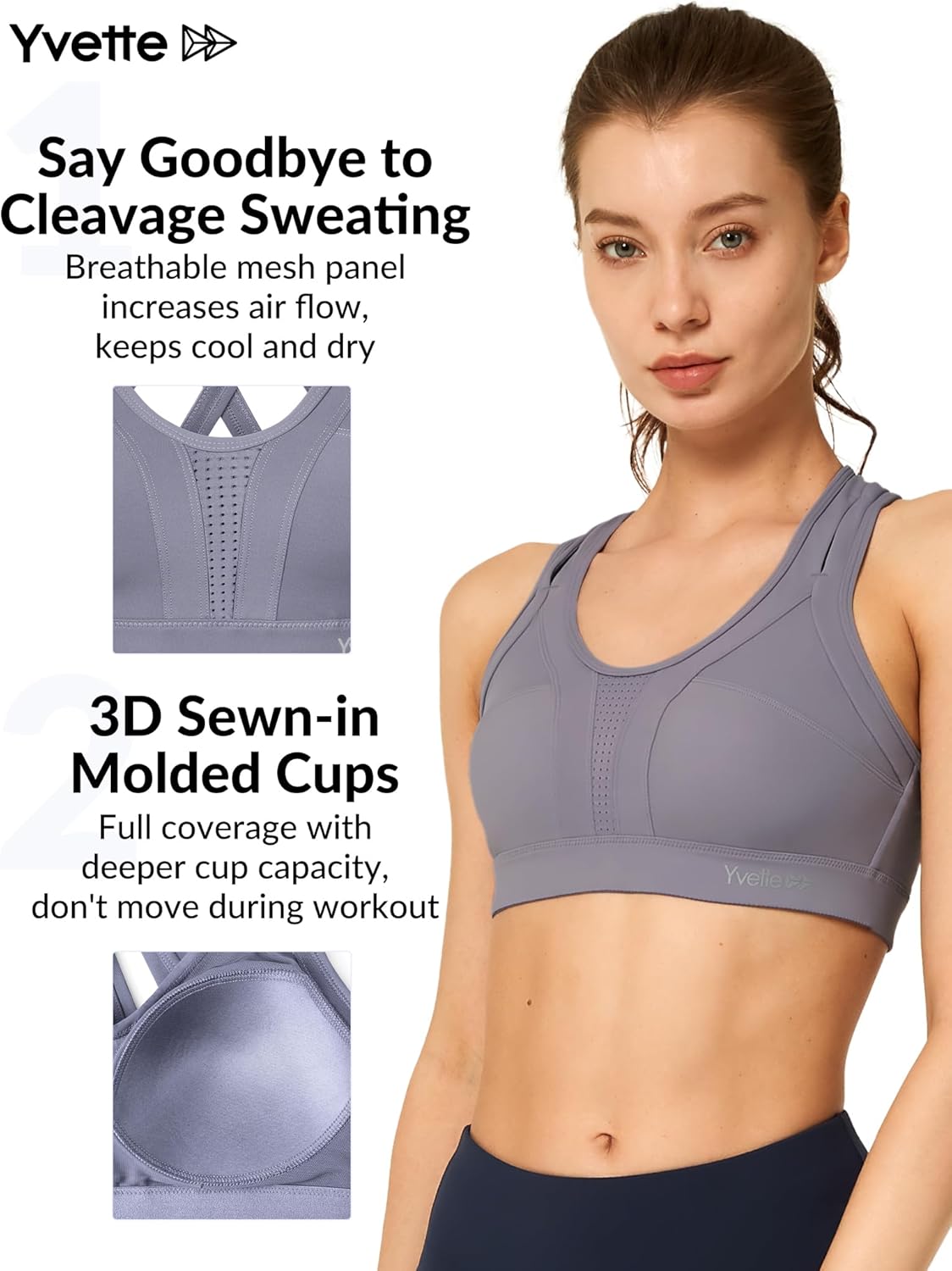 Yvette Women's Plus Size High Impact Sports Bra with Criss Cross Back for Sexy Running