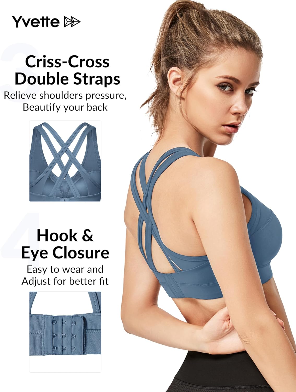 Yvette Women's Plus Size High Impact Sports Bra with Criss Cross Back for Sexy Running