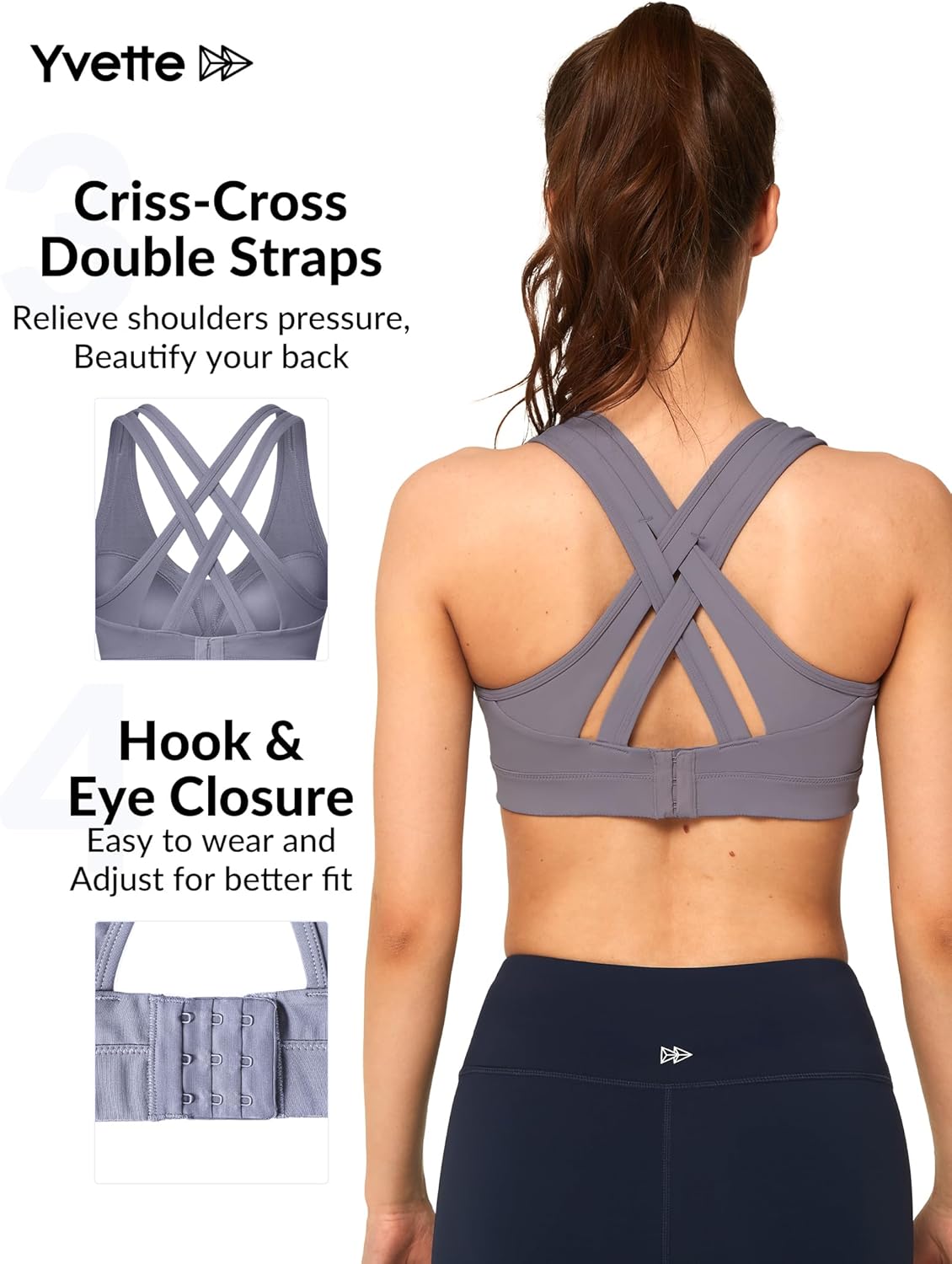 Yvette Women's Plus Size High Impact Sports Bra with Criss Cross Back for Sexy Running