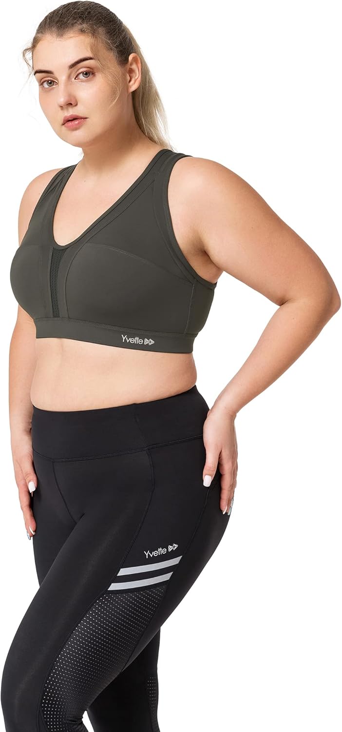 Yvette Women's Plus Size High Impact Sports Bra with Criss Cross Back for Sexy Running
