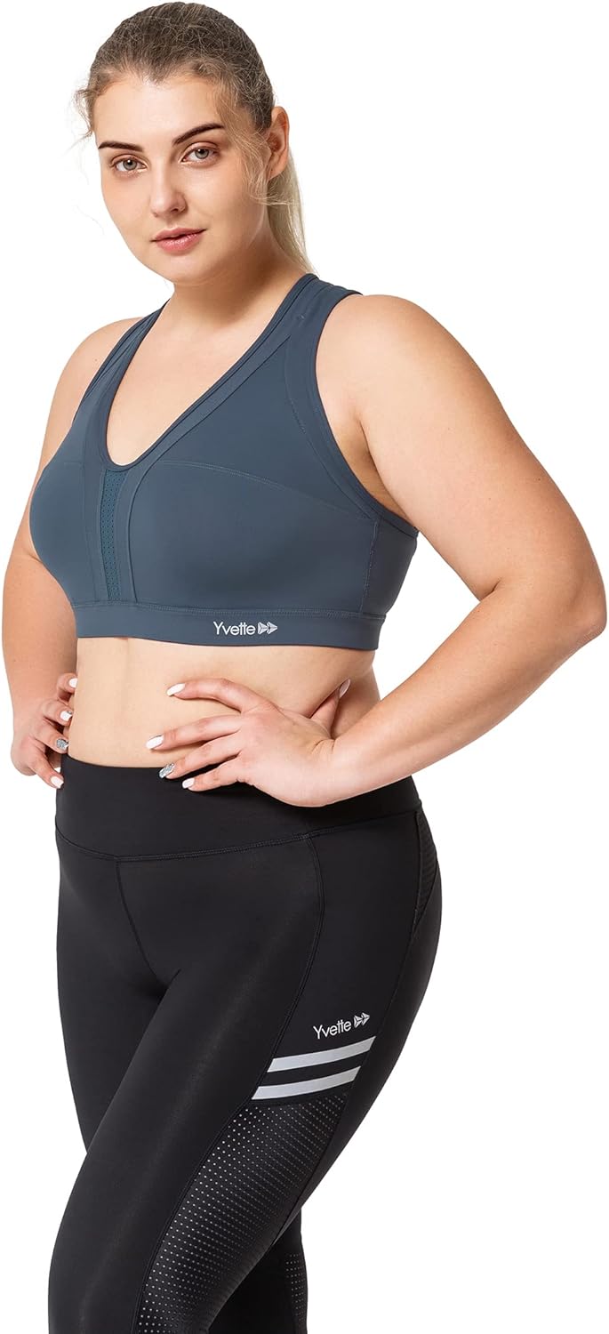 Yvette Women's Plus Size High Impact Sports Bra with Criss Cross Back for Sexy Running