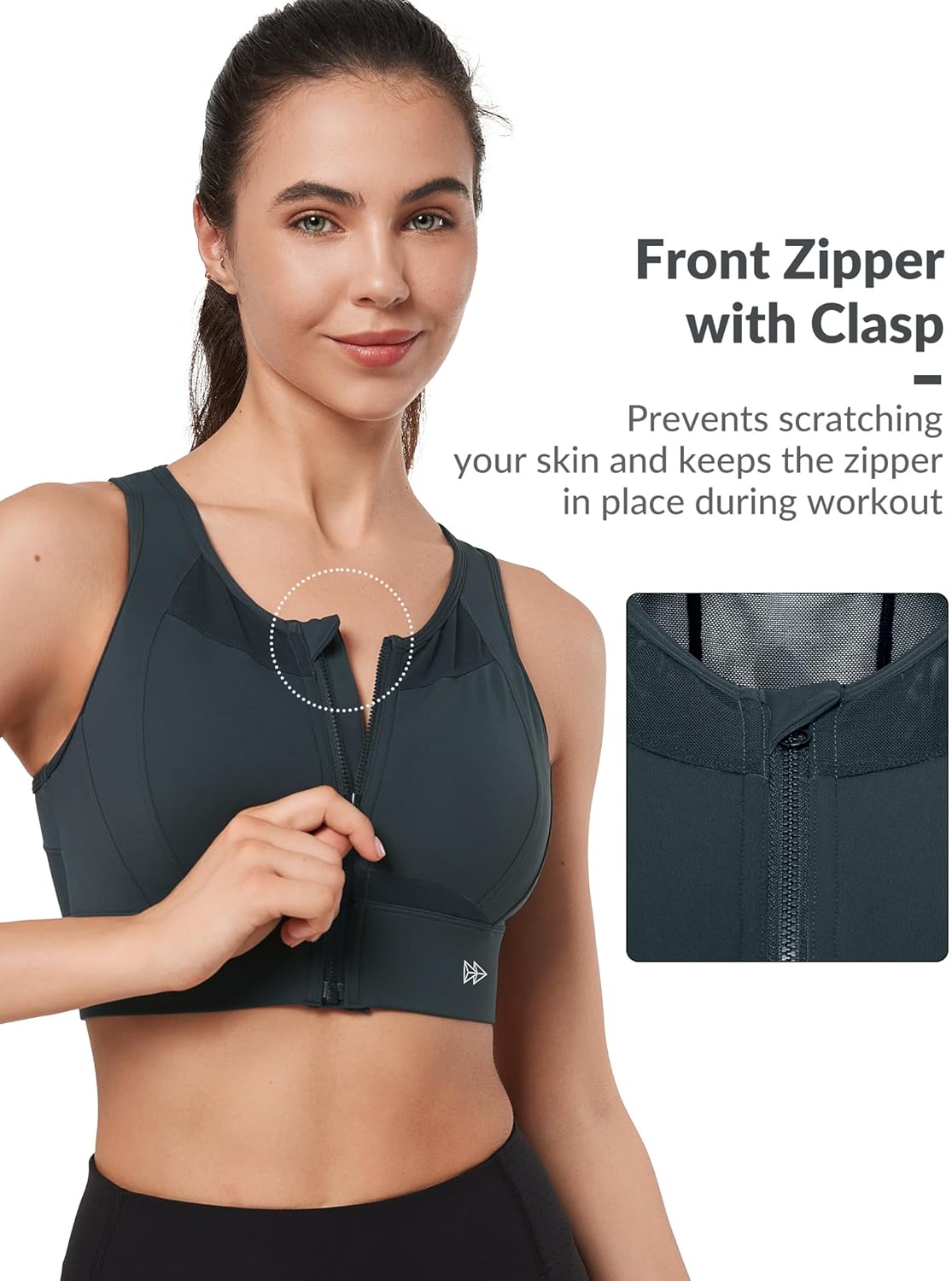 Yvette Zip Front High Impact Sports Bra for Women with Large Bust - Ideal for Running and Workouts, Offers High Support