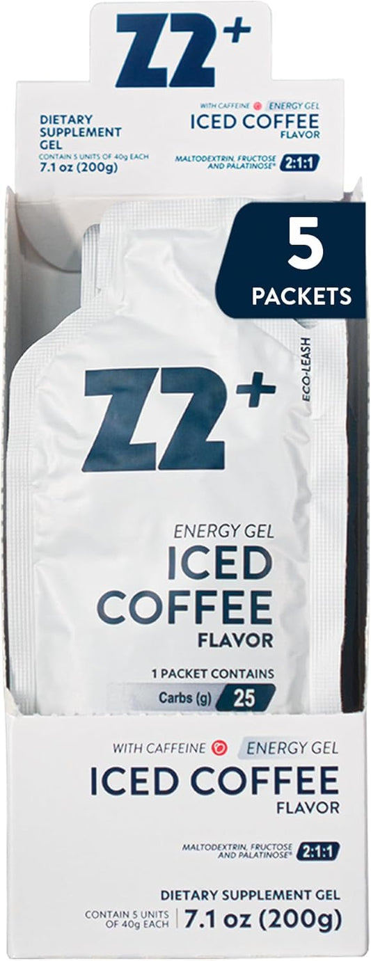 Z2 Iced Coffee Energy Gel Performance - Boost Endurance with Electrolytes, 25g Carb, 158mg Sodium, 100mg Caffeine, 500mg Taurine - 5-Pack