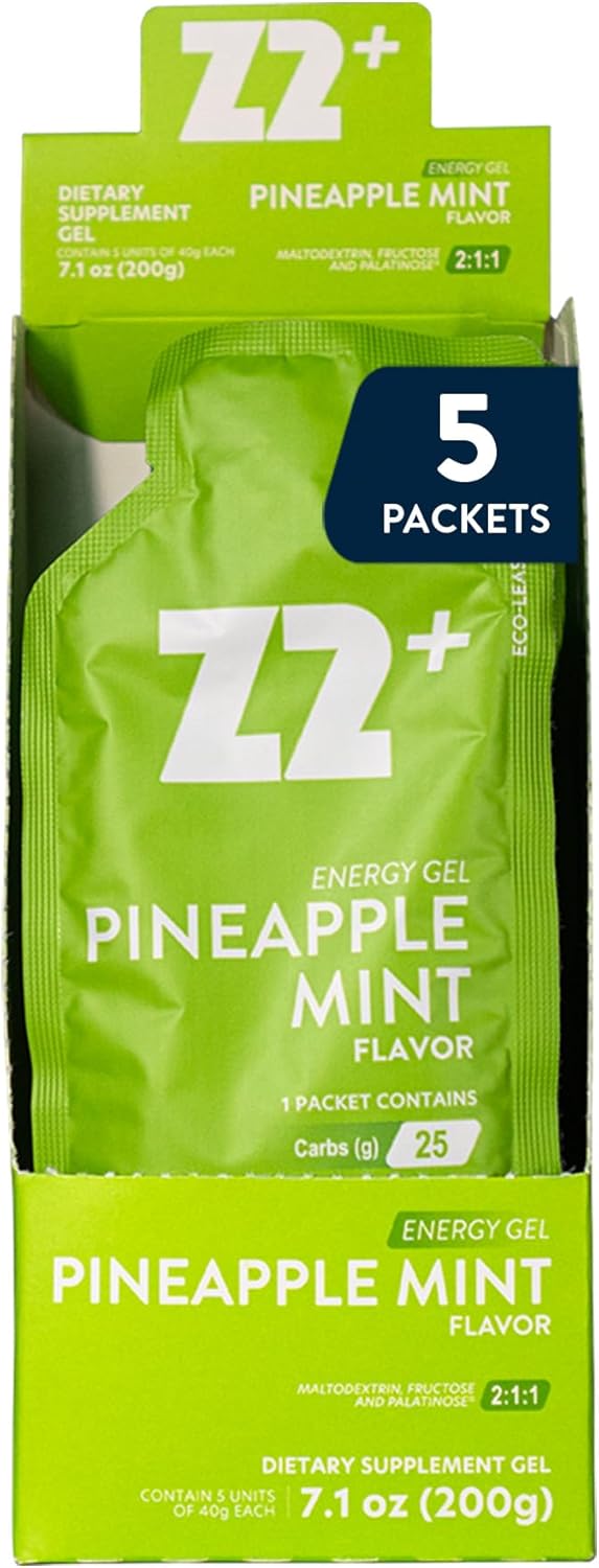 Z2 Pineapple Mint Energy Gel Performance - 25g Carb, 155mg Sodium, 1g BCAA, 250mg Taurine, Electrolytes, Boosts Endurance - 5-Pack