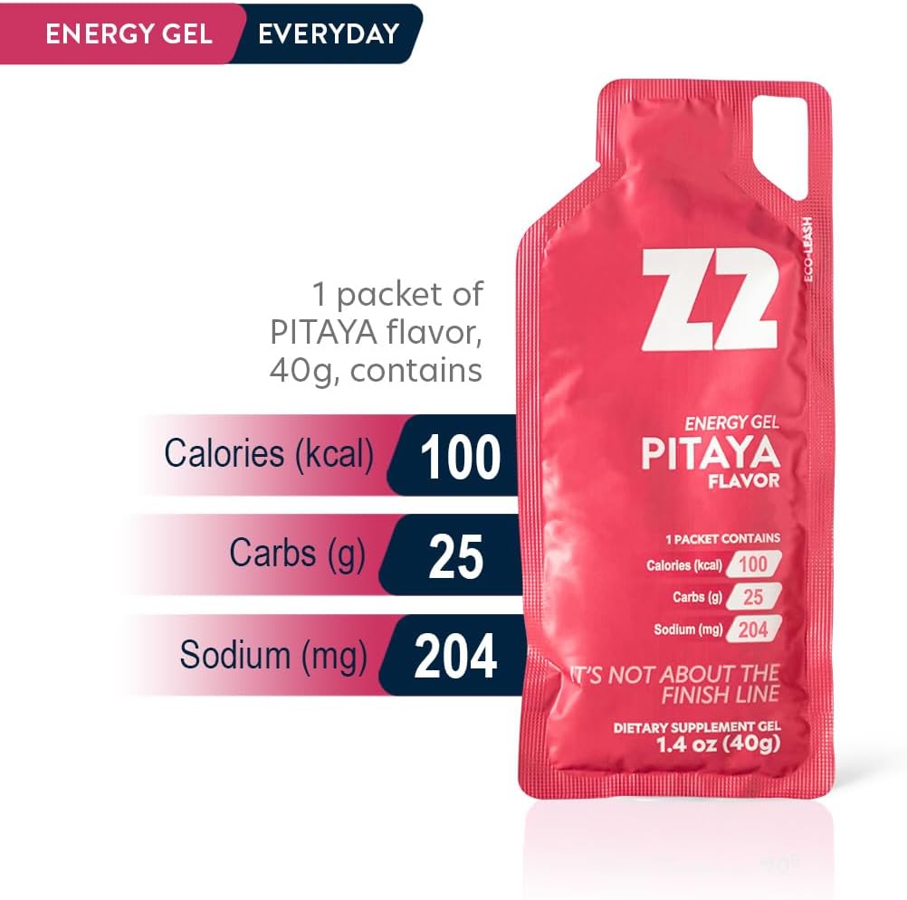 Z2 Pitaya Energy Gel Performance: Carb, Sodium, Electrolytes for Endurance - 5 Pack for Running, Cycling & Sports