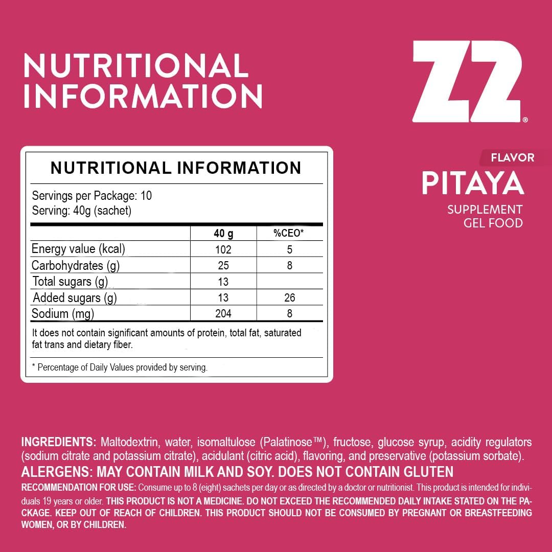 Z2 Pitaya Energy Gel Performance: Carb, Sodium, Electrolytes for Endurance - 5 Pack for Running, Cycling & Sports