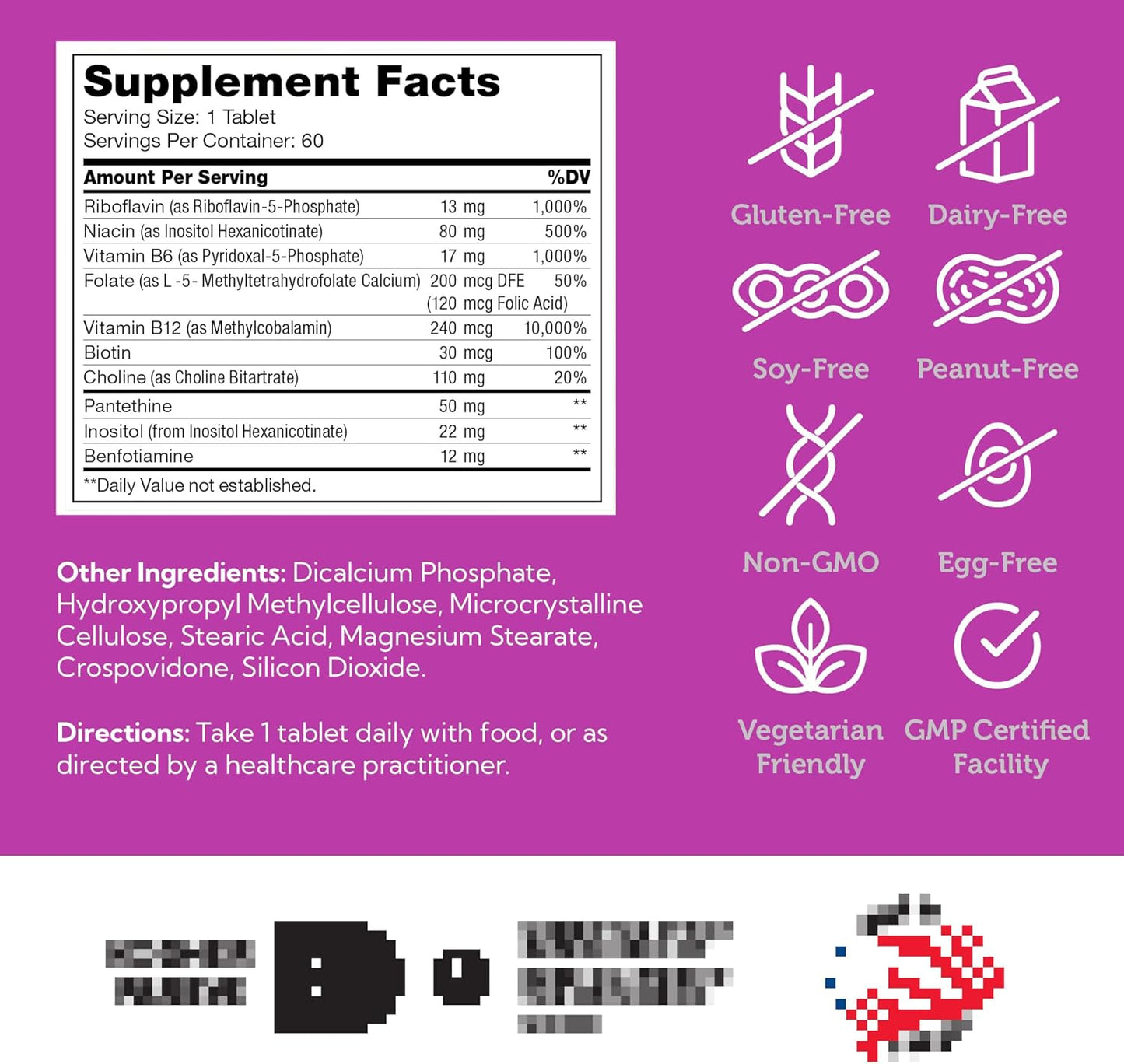 Zahler B-Complex Vitamins with 2-Stage Delivery System - Gluten Free & Non-GMO - B1 B2 B3 B5 B6 B7 B9 B12 - for Men & Women - 60 Tablets
