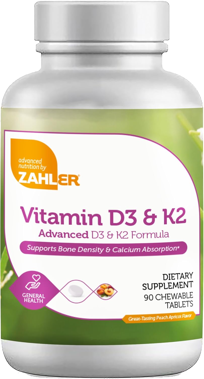 Zahler Chewable Vitamin D3 & K2 Supplement - 90 Count, Kosher Certified, 5000 IU Chew Tablet for Bone Health & Immune Support