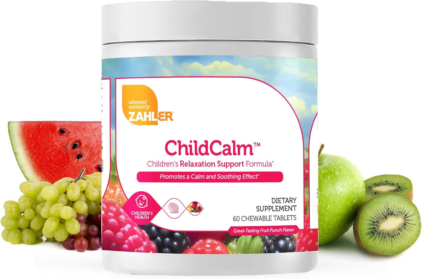 Zahler ChildCalm Fruit Punch Chewable Magnesium for Kids - Natural Calm & Mood Support - Calming Kids Magnesium Supplement, 60 Tablets