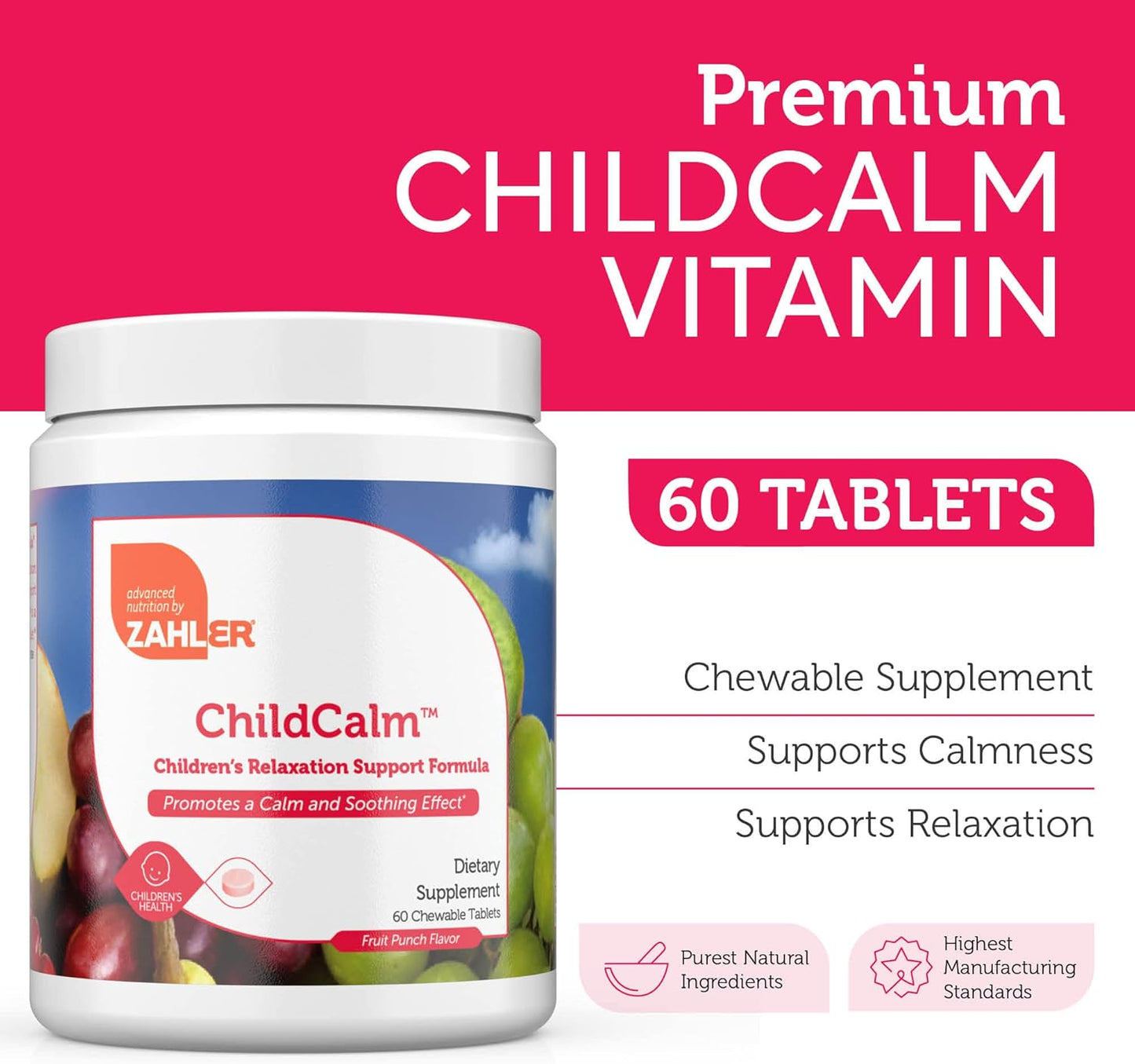 Zahler ChildCalm Fruit Punch Chewable Magnesium for Kids - Natural Calm & Mood Support (2 Pack)