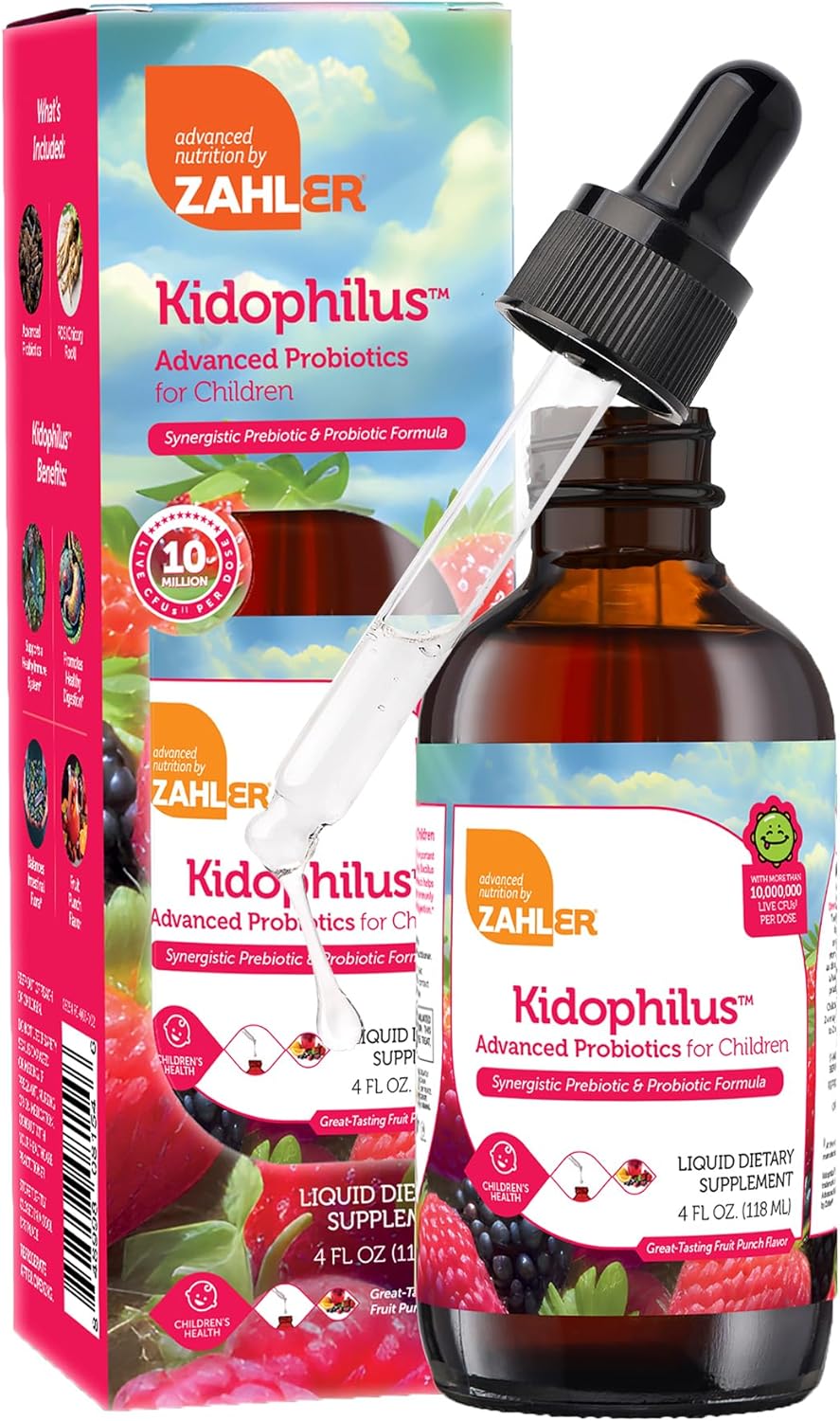 Zahler Kidophilus Liquid Probiotics for Kids - 4 Fl Oz, Kosher Certified Digestive & Immune Support, Fruit Punch Flavor