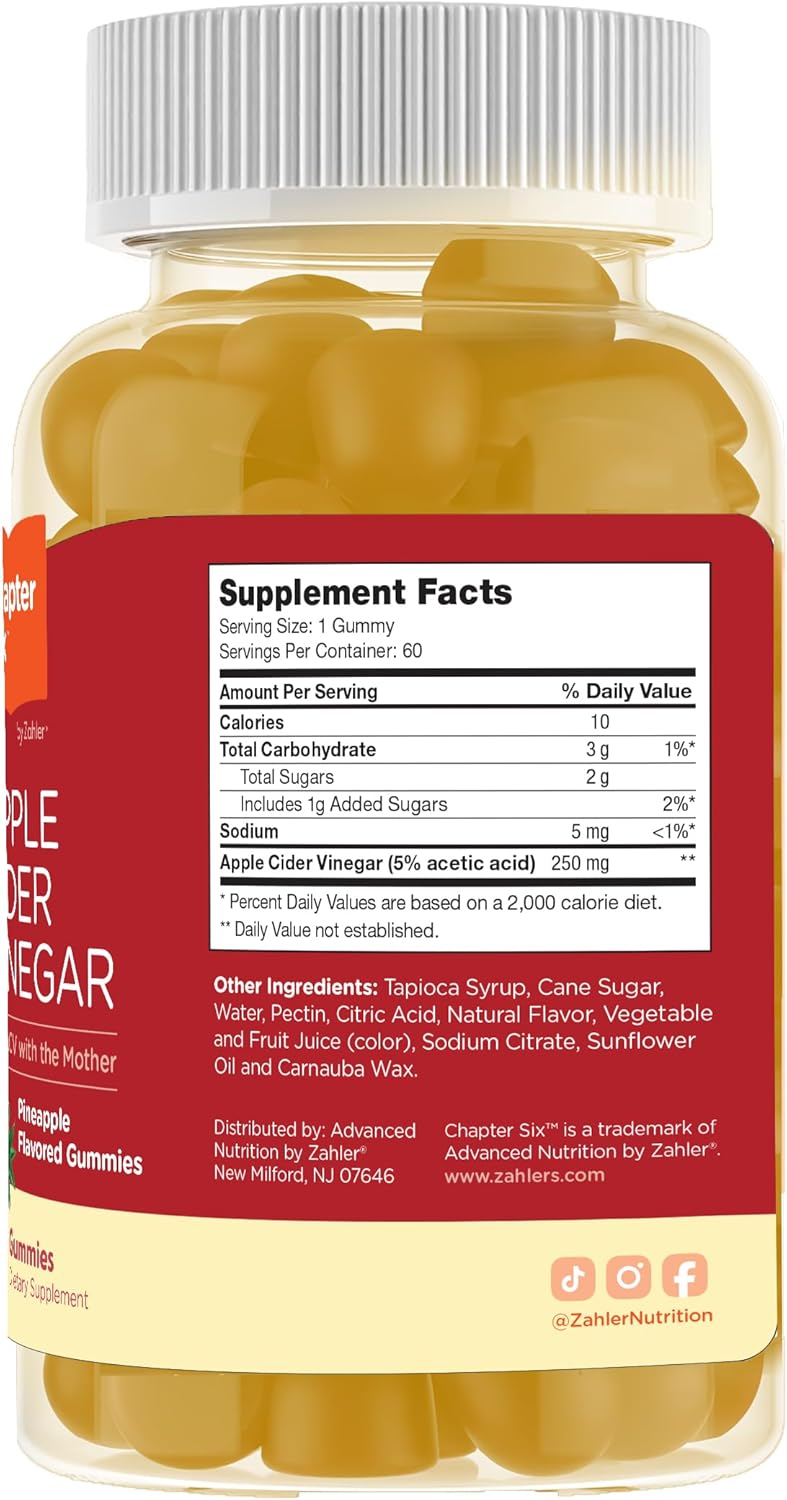 Zahler Kosher Apple Cider Vinegar Gummies - Detox & Gut Health Support - 60 Pineapple Flavored ACV Gummies for Men & Women