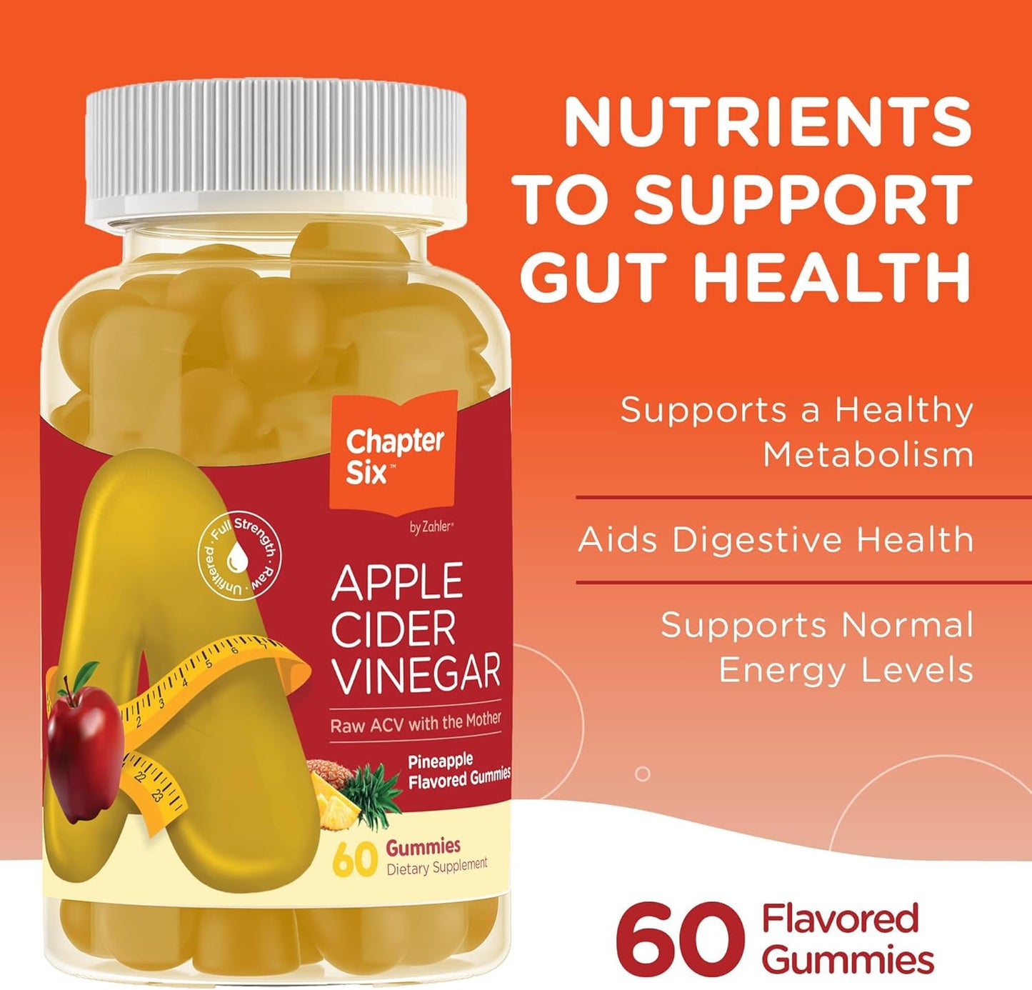 Zahler Kosher Apple Cider Vinegar Gummies - Detox & Gut Health Support - 60 Pineapple Flavored ACV Gummies for Men & Women