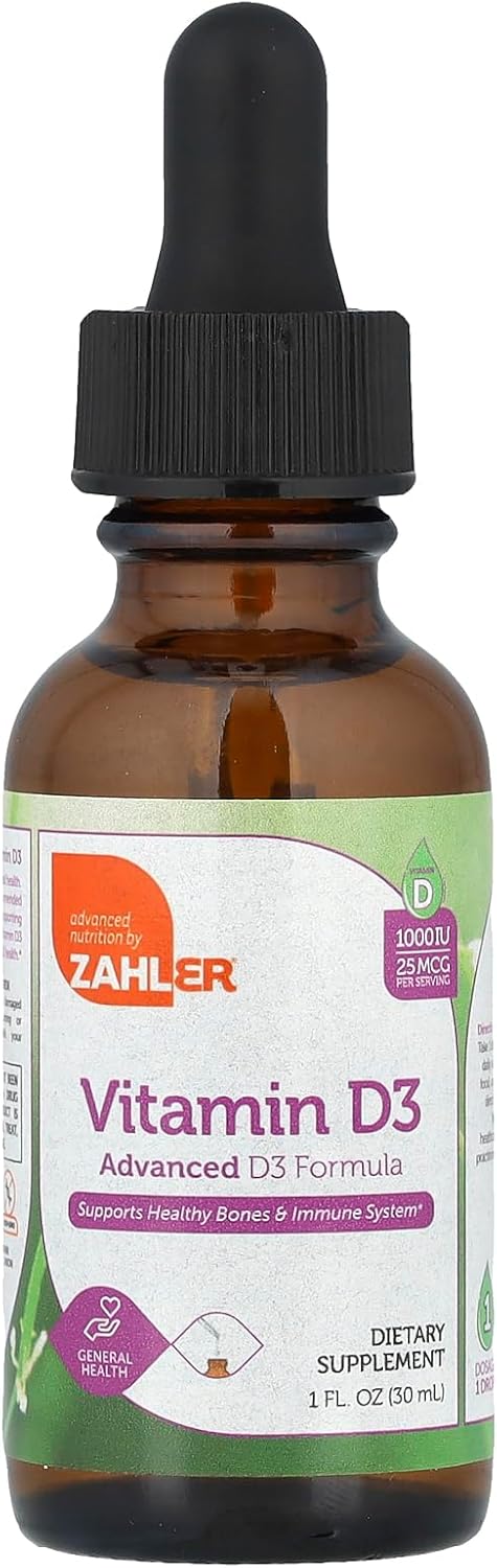 Zahler Liquid Vitamin D3 Drops - 1000 IU Supplement for Men & Women, Vegetarian Kosher Non-GMO Gluten Free - 1 fl oz