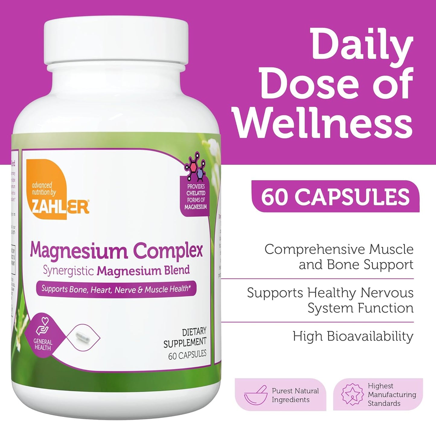 Zahler Magnesium Complex Supplement with Vitamin B6 - 60 Capsules for Bone, Nerve, Heart, and Muscle Health