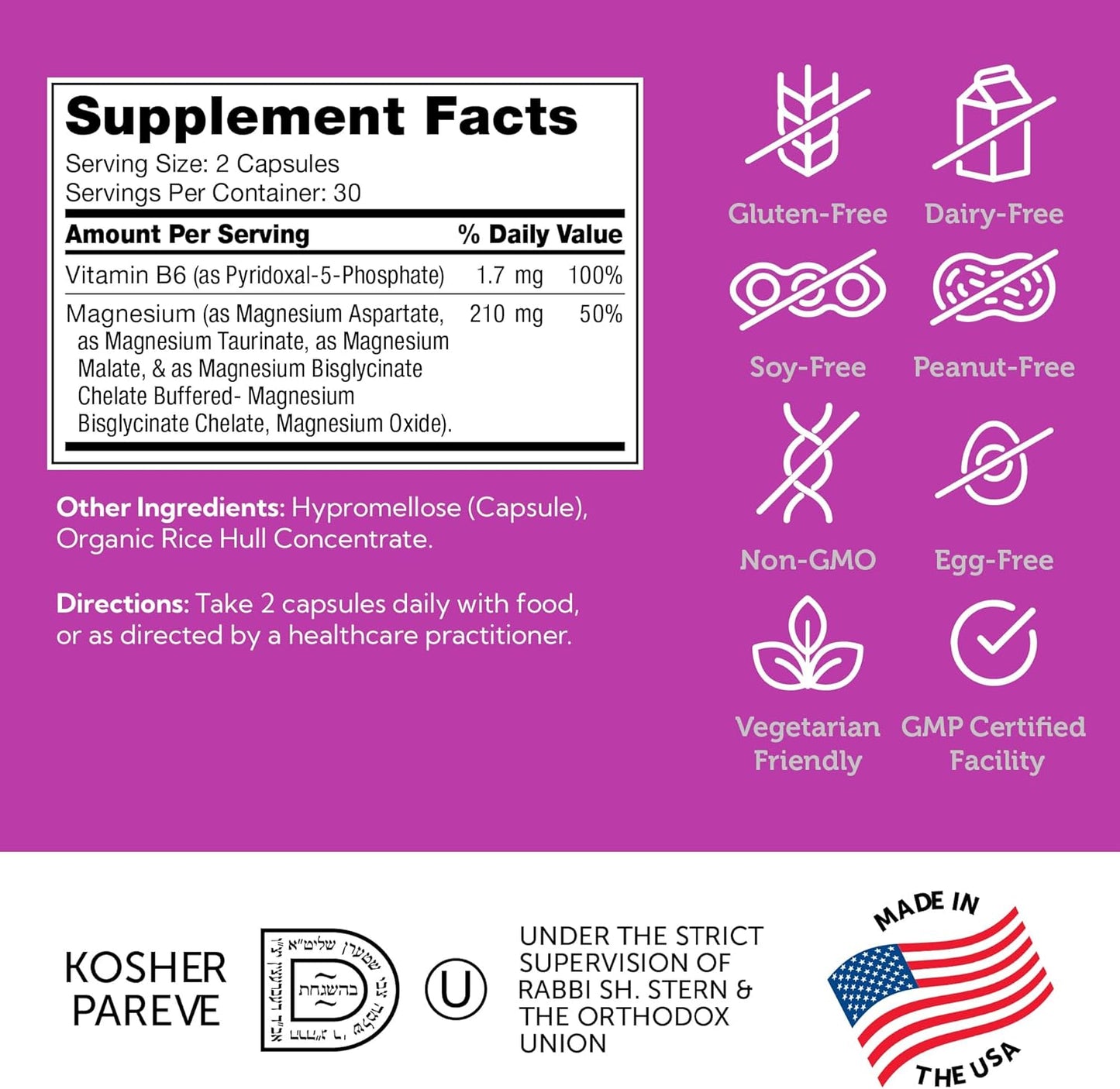 Zahler Magnesium Complex Supplement with Vitamin B6 - 60 Capsules for Bone, Nerve, Heart, and Muscle Health