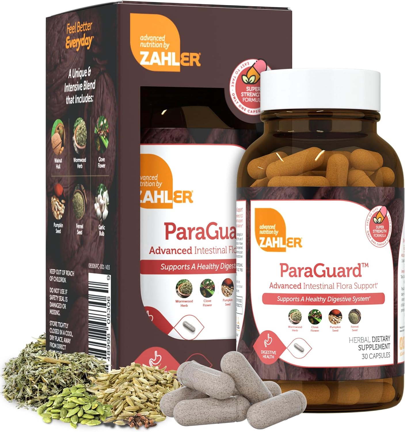Zahler ParaGuard Capsules: Natural Gut Health Supplement with Wormwood, Garlic, Pumpkin Seed, Clove - Certified Kosher - 30 Count