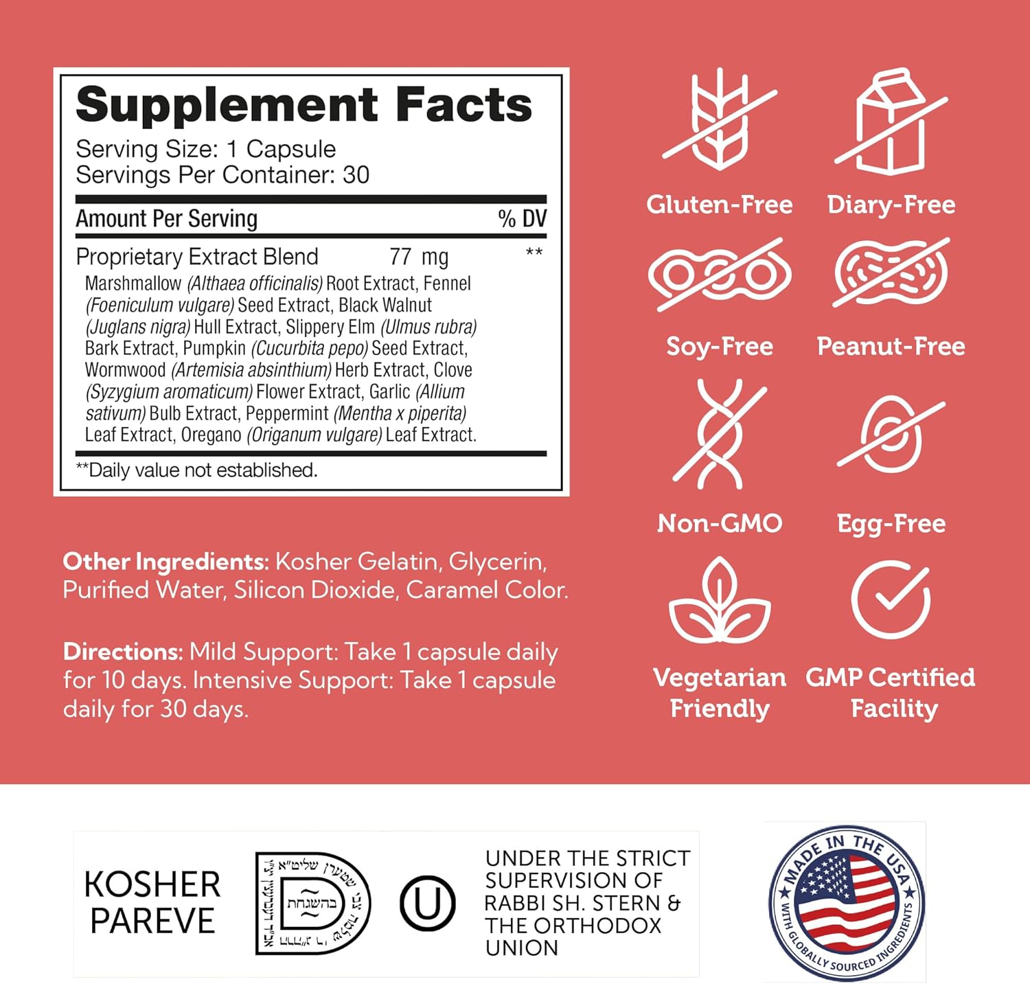 Zahler ParaGuard Capsules: Natural Gut Health Supplement with Wormwood, Garlic, Pumpkin Seed, Clove - Certified Kosher - 30 Count