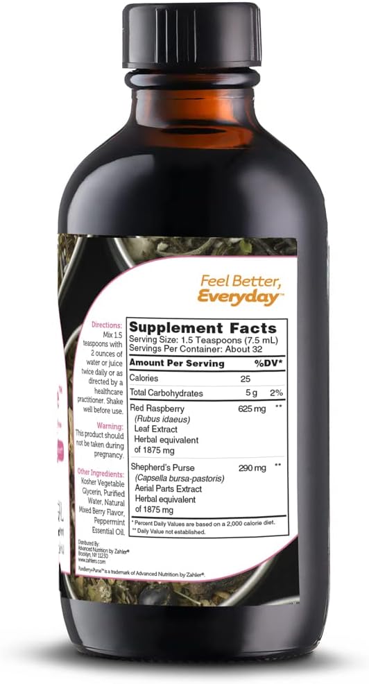 Zahler PureBerry+Purse Liquid Supplement - Raspberry Leaf & Shepherd's Purse, Uterine Tissue Support, Certified Kosher - 8oz