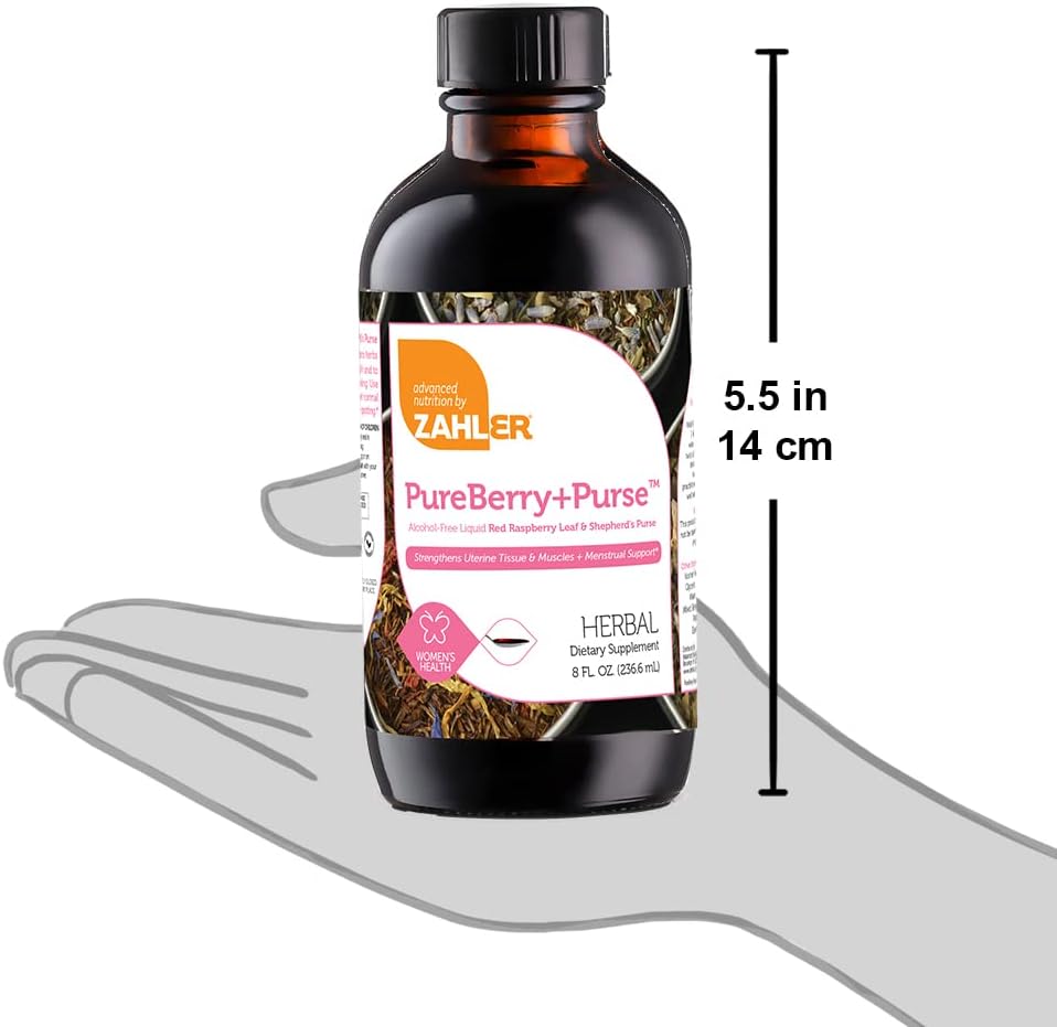 Zahler PureBerry+Purse Liquid Supplement - Raspberry Leaf & Shepherd's Purse, Uterine Tissue Support, Certified Kosher - 8oz