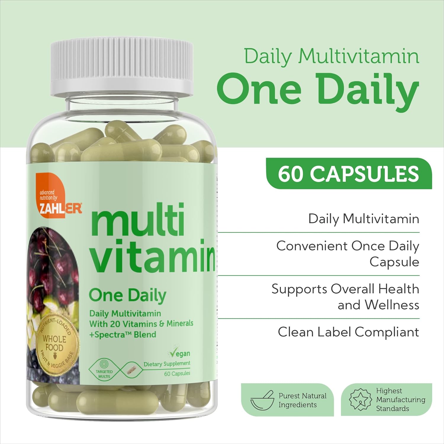 Zahler Vegan Multivitamin for Men and Women - 60 Count - Kosher Whole Food Spectra Blend - Vegetarian and Vegan Adults Nutrients