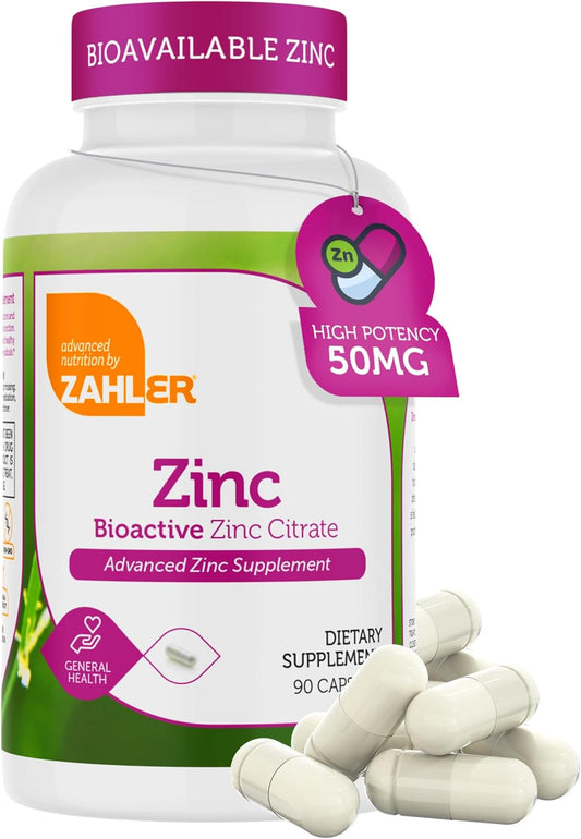 Zahler Zinc 50mg Capsules - Immune & Antioxidant Support, Certified Kosher - 90 Count