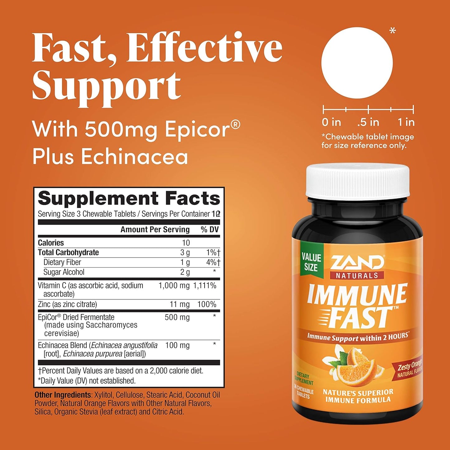 Zand Immune Fast Chews: Enhanced Immune Support with EpiCor & Vitamin C - Orange Flavor, 36 Count