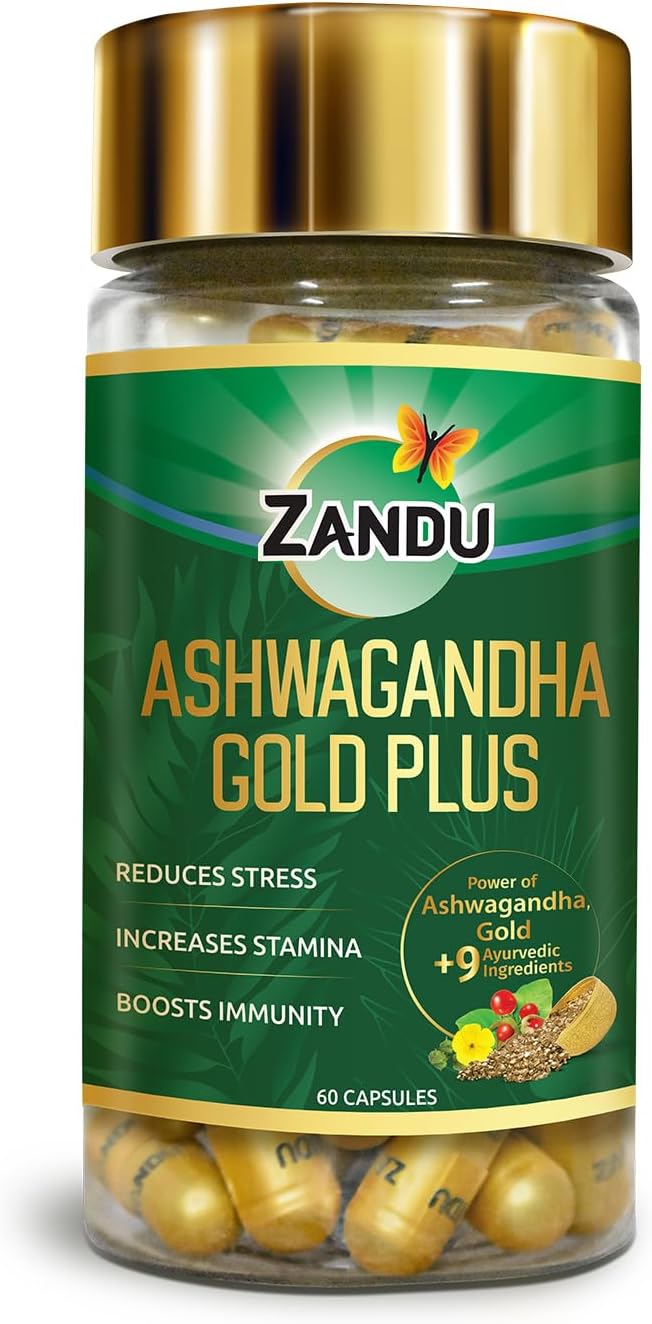 Zandu Ashwagandha Gold Plus Capsules with Ayurvedic Ingredients for Stamina and Immunity, 60 Count