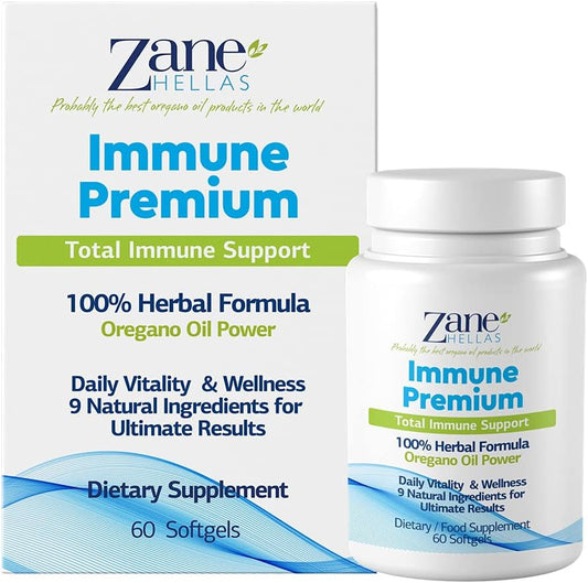 Zane Hellas Immune Premium Softgels - Powerful Antioxidant Support for Wellness - 100% Herbal Solution - 60 Softgels