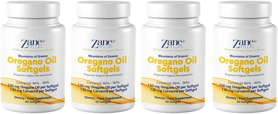 Zane Hellas Oregano Oil Softgels - 130mg Carvacrol, 150mg Oregano Oil, Highest Concentration, Greek Essential Oil, 240 Softgels