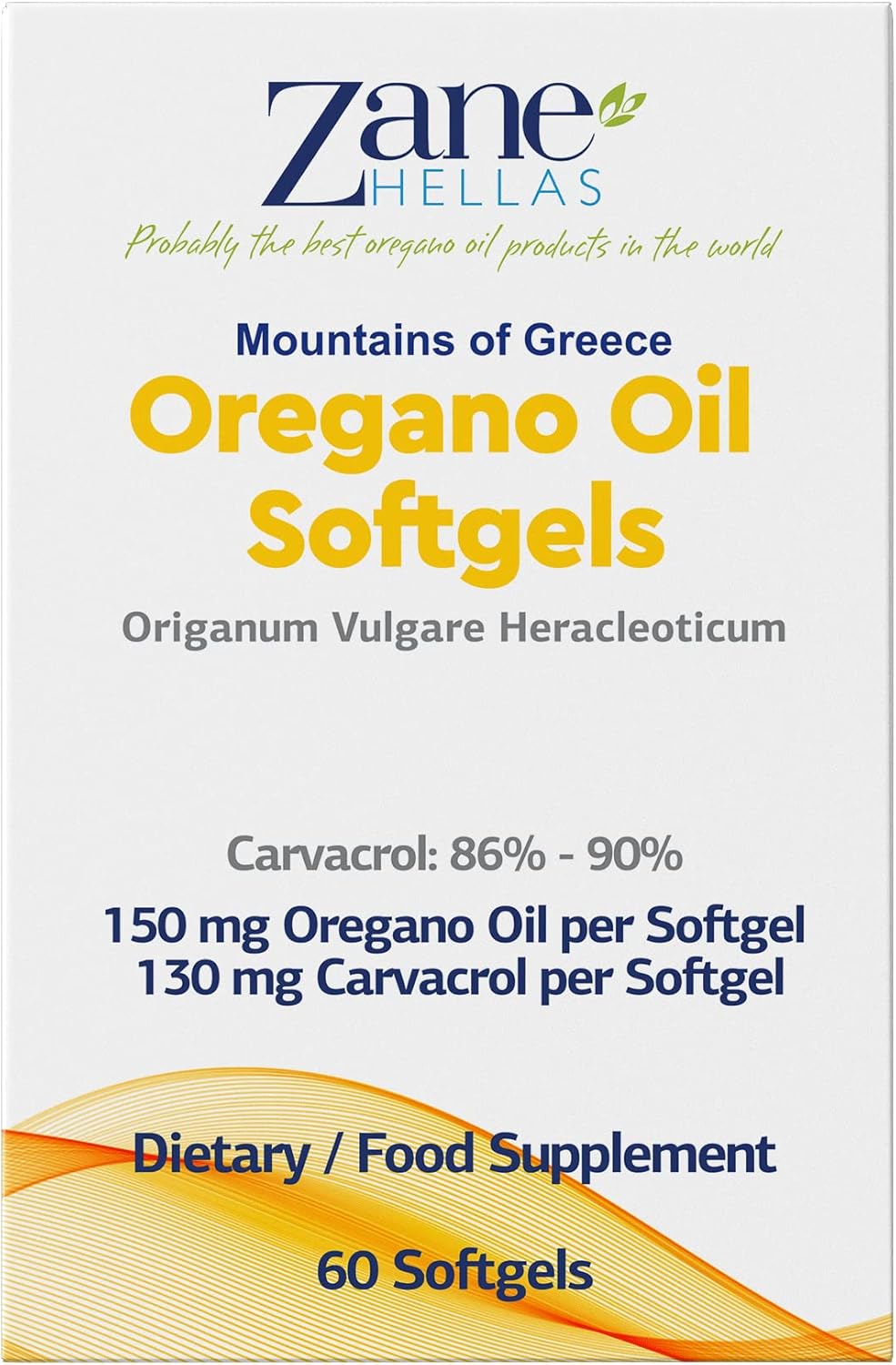 Zane Hellas Oregano Oil Softgels - High Carvacrol & Greek Essential Oil Concentration - 120 Softgels - 150mg Oregano Oil per Softgel