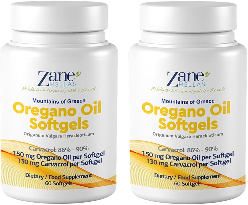 Zane Hellas Oregano Oil Softgels - High Carvacrol & Greek Essential Oil Concentration - 120 Softgels - 150mg Oregano Oil per Softgel