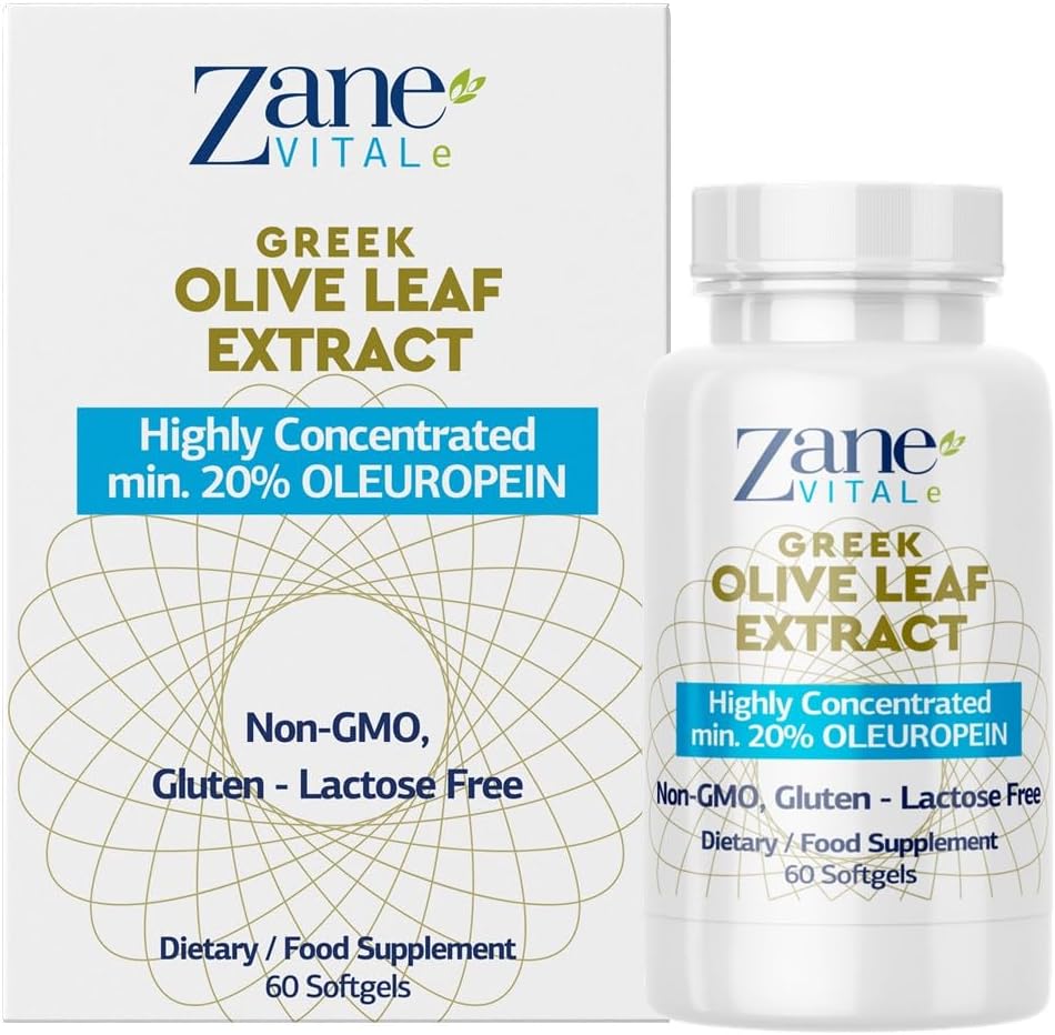 Zane VITALe Greek Olive Leaf Extract Capsules - 20% Oleuropein for Immune & Blood Pressure Support - Cardiovascular Health - 60 ct Non-GMO, Gluten-Free, Lactose-Free, Paraben-Free